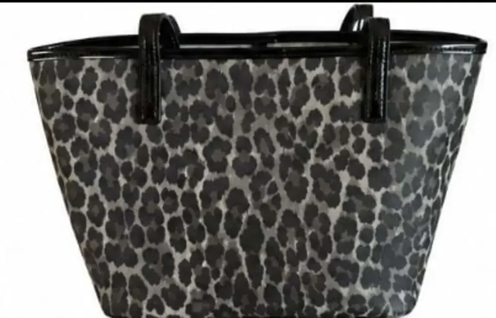Coach Leopard Print Gray and Black Tote Handbag with Patent Trim